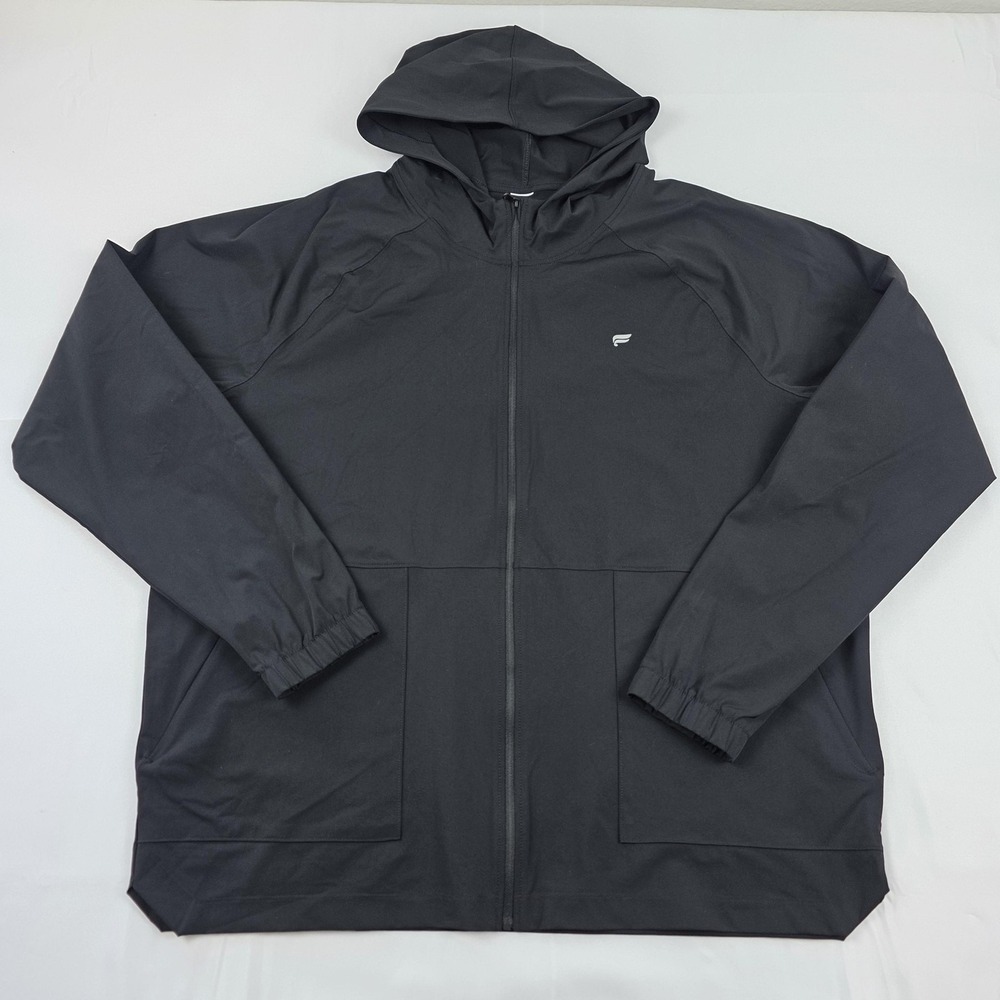 Fabletics Jacket Mens 2XL Black Hooded Full Zip Windbreaker Lightweight Running